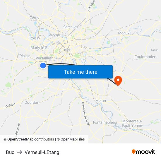 Buc to Verneuil-L'Etang map