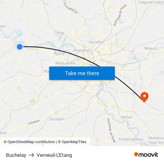 Buchelay to Verneuil-L'Etang map