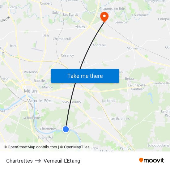 Chartrettes to Verneuil-L'Etang map