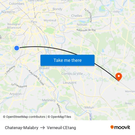 Chatenay-Malabry to Verneuil-L'Etang map