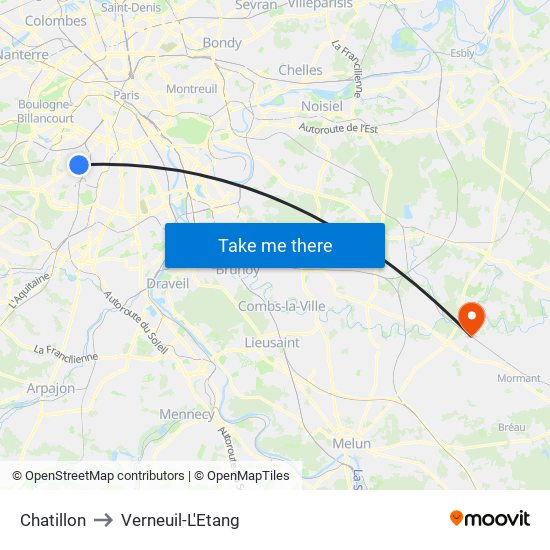 Chatillon to Verneuil-L'Etang map