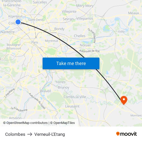 Colombes to Verneuil-L'Etang map