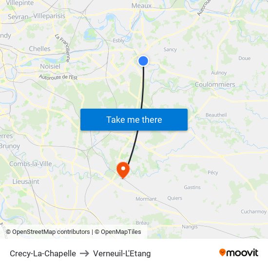 Crecy-La-Chapelle to Verneuil-L'Etang map