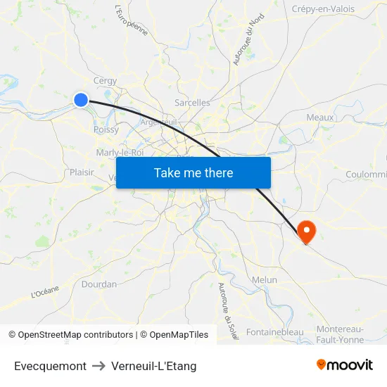 Evecquemont to Verneuil-L'Etang map