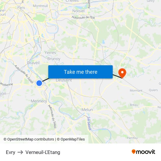 Evry to Verneuil-L'Etang map