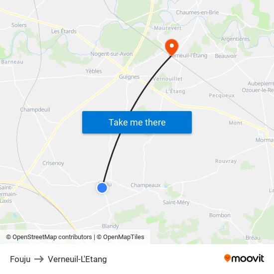 Fouju to Verneuil-L'Etang map
