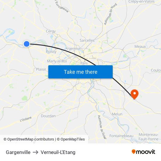 Gargenville to Verneuil-L'Etang map