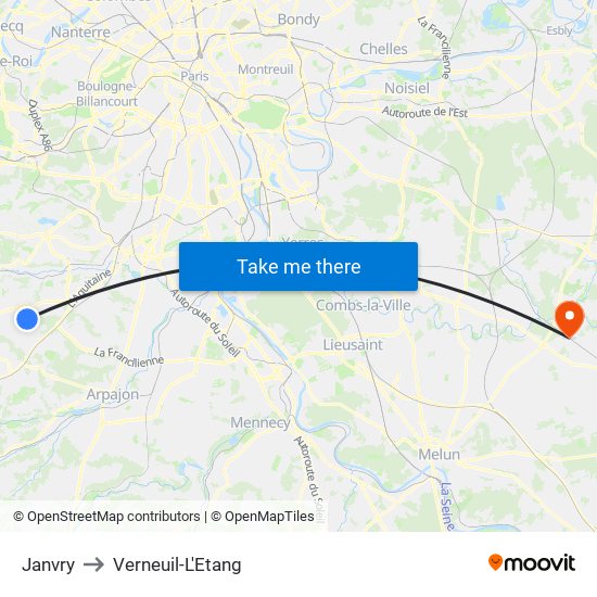 Janvry to Verneuil-L'Etang map