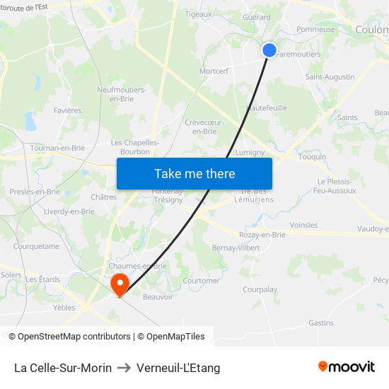 La Celle-Sur-Morin to Verneuil-L'Etang map