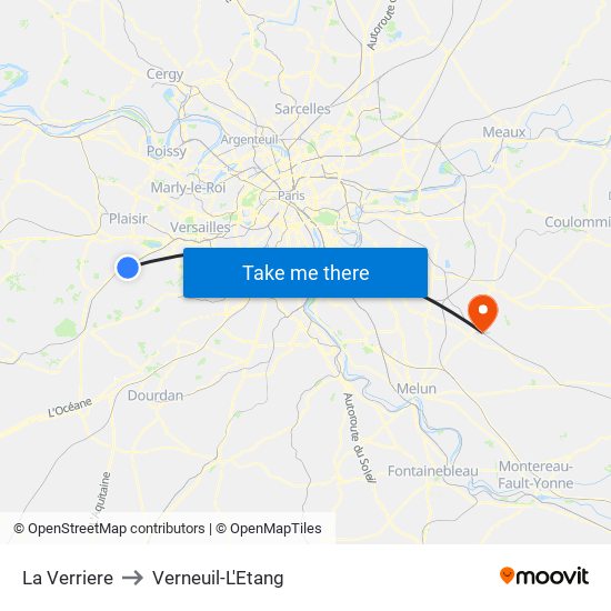 La Verriere to Verneuil-L'Etang map