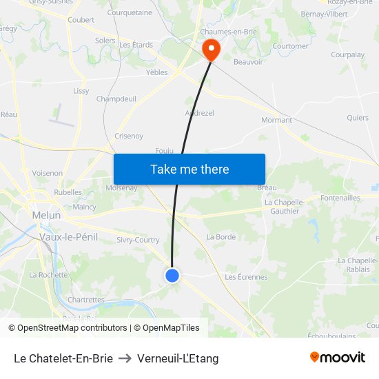 Le Chatelet-En-Brie to Verneuil-L'Etang map