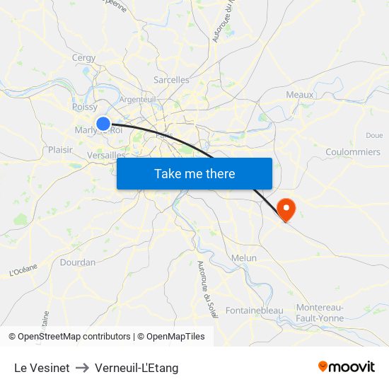 Le Vesinet to Verneuil-L'Etang map