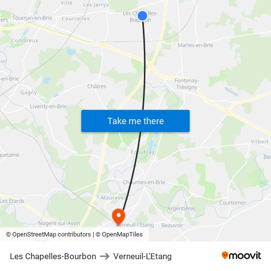 Les Chapelles-Bourbon to Verneuil-L'Etang map