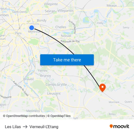 Les Lilas to Verneuil-L'Etang map