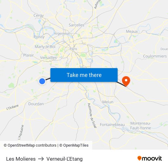 Les Molieres to Verneuil-L'Etang map