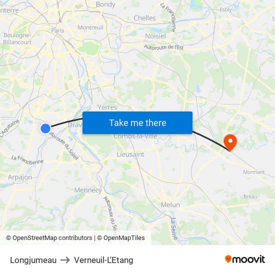 Longjumeau to Verneuil-L'Etang map