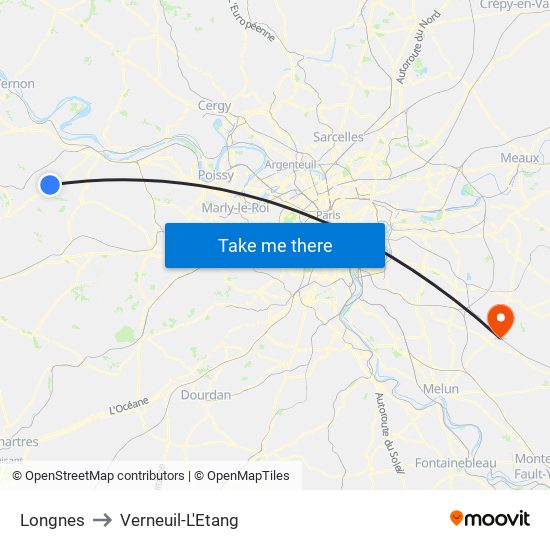 Longnes to Verneuil-L'Etang map