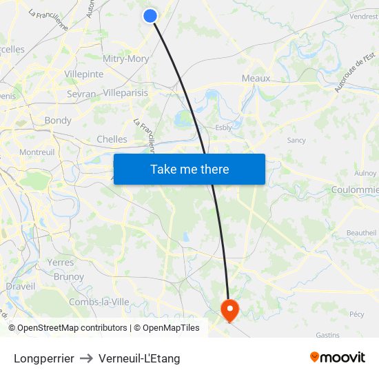 Longperrier to Verneuil-L'Etang map