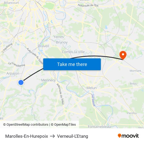 Marolles-En-Hurepoix to Verneuil-L'Etang map