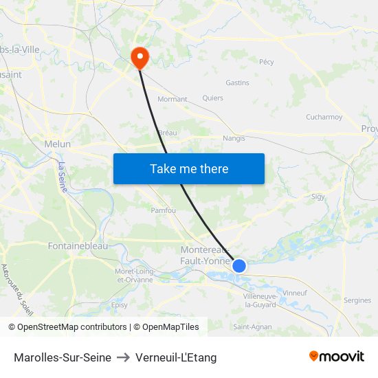 Marolles-Sur-Seine to Verneuil-L'Etang map