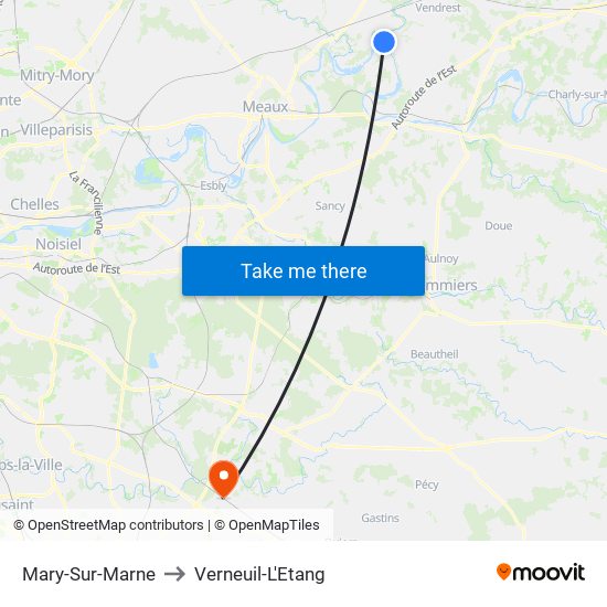 Mary-Sur-Marne to Verneuil-L'Etang map