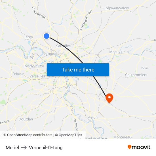 Meriel to Verneuil-L'Etang map