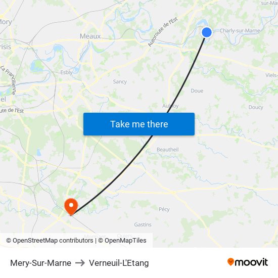 Mery-Sur-Marne to Verneuil-L'Etang map