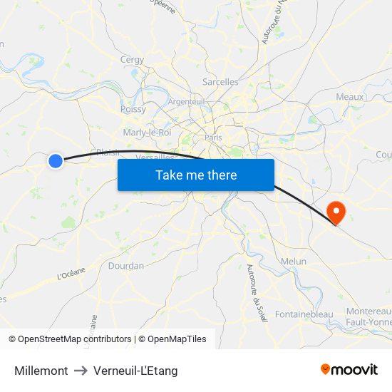 Millemont to Verneuil-L'Etang map