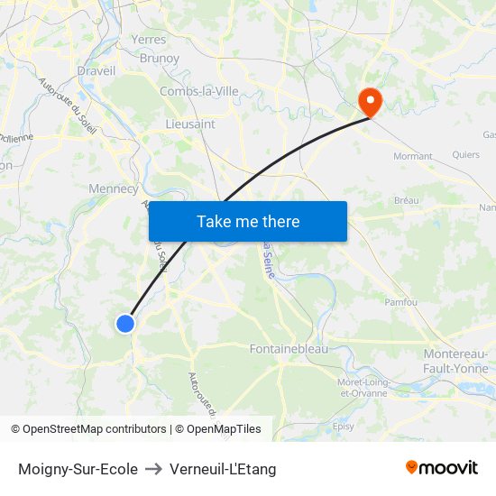 Moigny-Sur-Ecole to Verneuil-L'Etang map