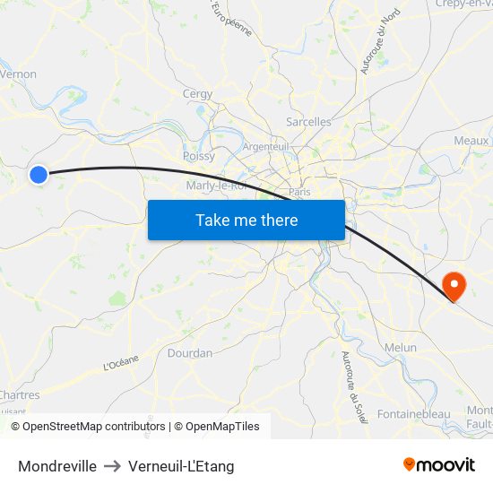 Mondreville to Verneuil-L'Etang map