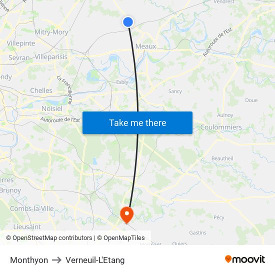 Monthyon to Verneuil-L'Etang map