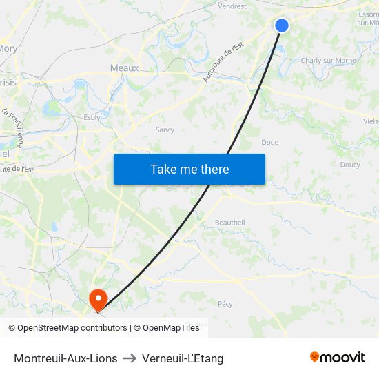 Montreuil-Aux-Lions to Verneuil-L'Etang map