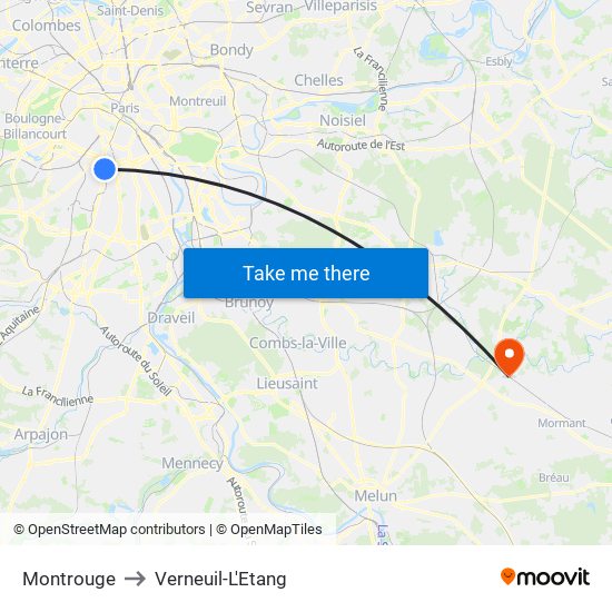 Montrouge to Verneuil-L'Etang map