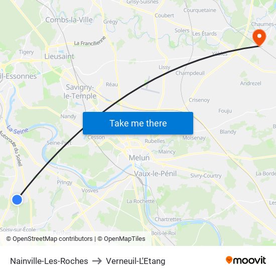 Nainville-Les-Roches to Verneuil-L'Etang map