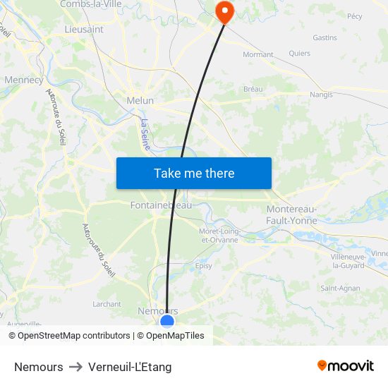 Nemours to Verneuil-L'Etang map