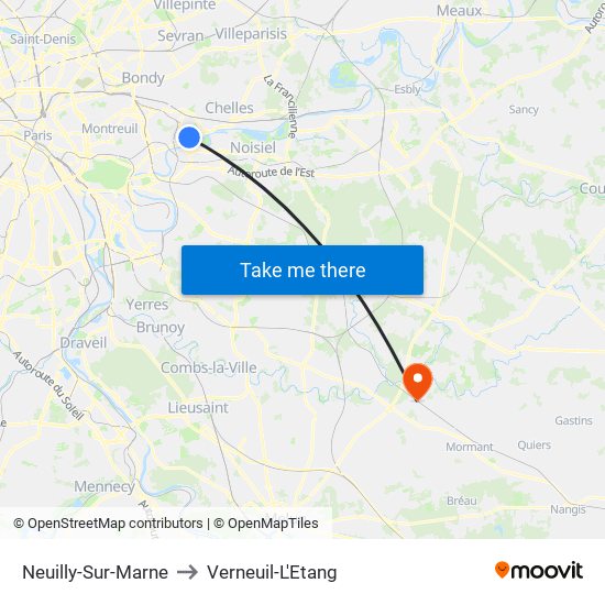 Neuilly-Sur-Marne to Verneuil-L'Etang map