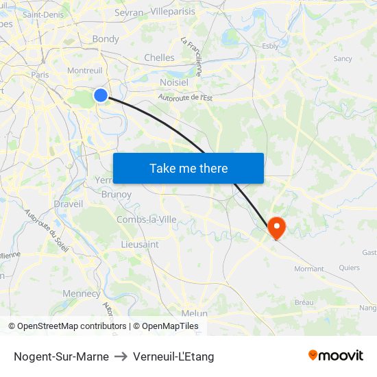 Nogent-Sur-Marne to Verneuil-L'Etang map