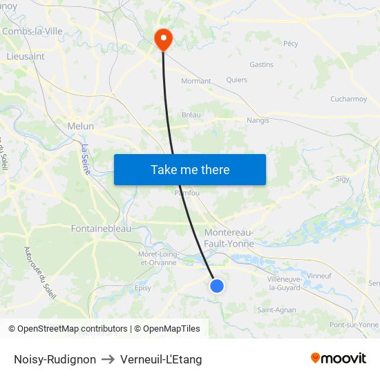 Noisy-Rudignon to Verneuil-L'Etang map