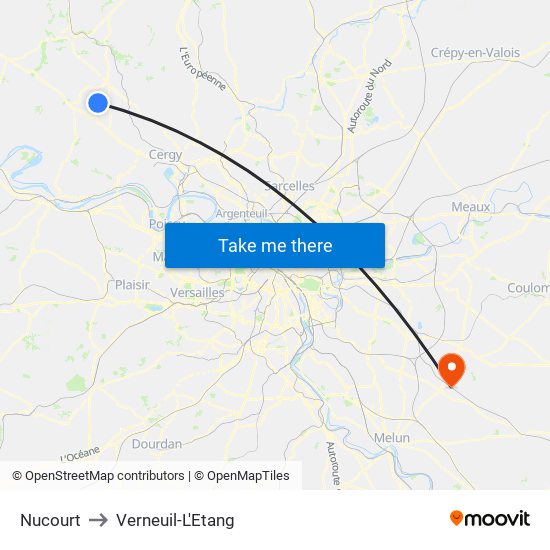 Nucourt to Verneuil-L'Etang map