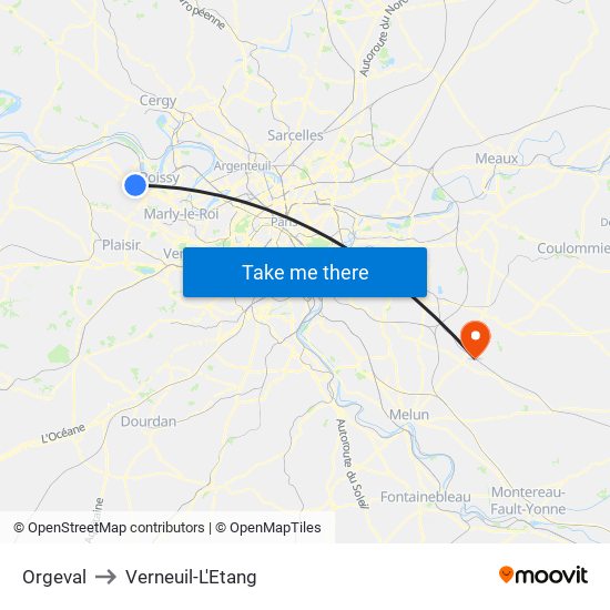 Orgeval to Verneuil-L'Etang map