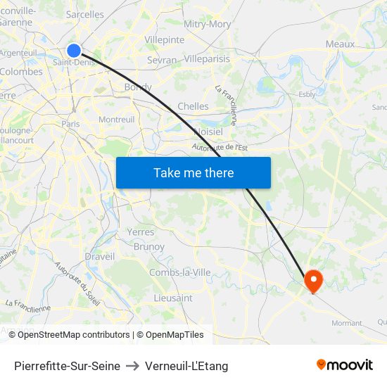 Pierrefitte-Sur-Seine to Verneuil-L'Etang map