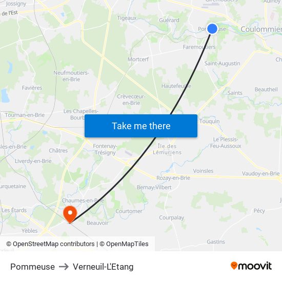 Pommeuse to Verneuil-L'Etang map