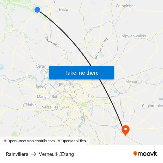 Rainvillers to Verneuil-L'Etang map