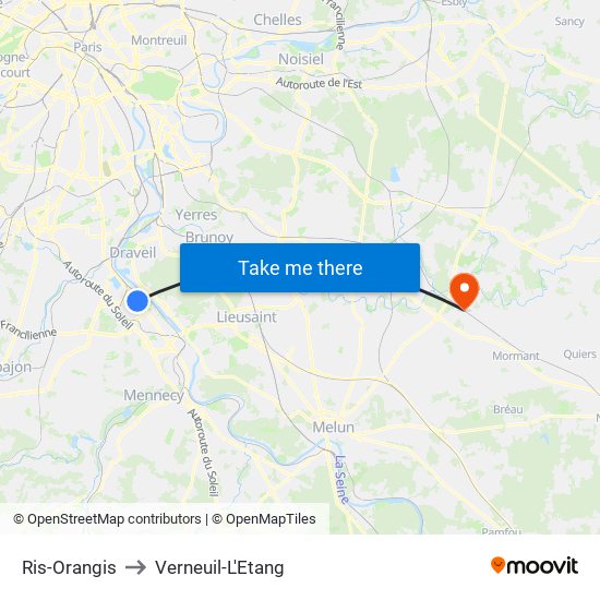 Ris-Orangis to Verneuil-L'Etang map