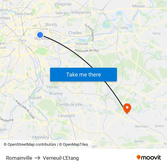 Romainville to Verneuil-L'Etang map