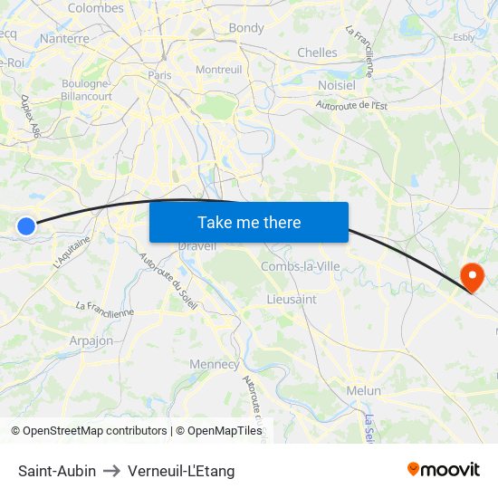 Saint-Aubin to Verneuil-L'Etang map