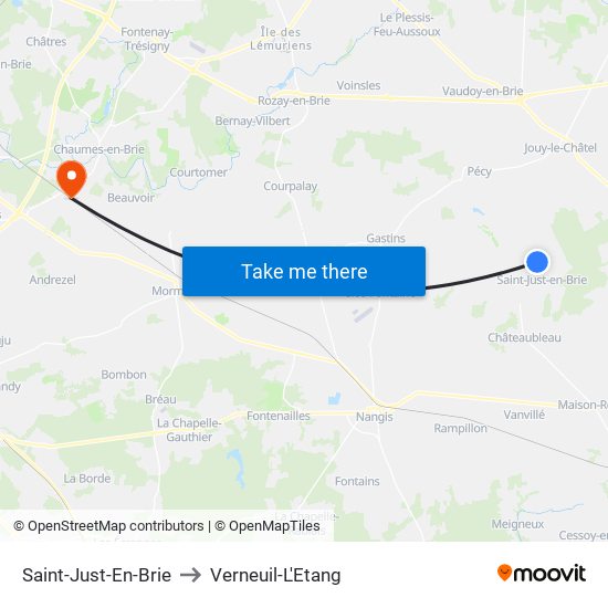 Saint-Just-En-Brie to Verneuil-L'Etang map