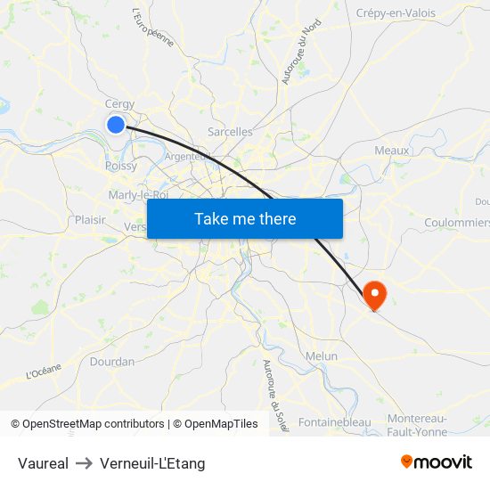 Vaureal to Verneuil-L'Etang map