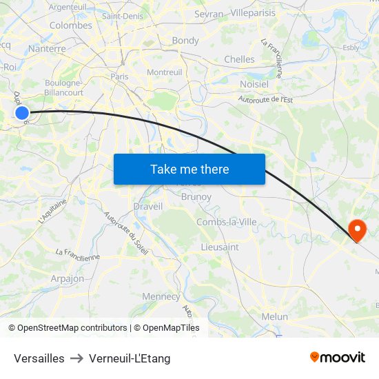 Versailles to Verneuil-L'Etang map