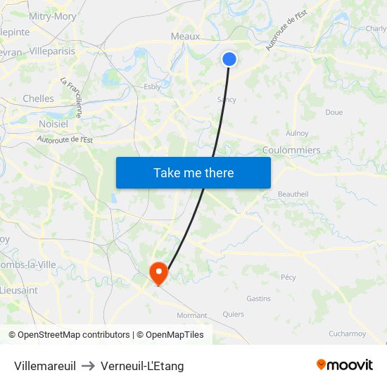 Villemareuil to Verneuil-L'Etang map